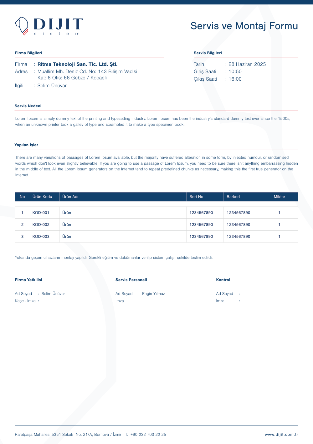 Servis Formu — Dijit