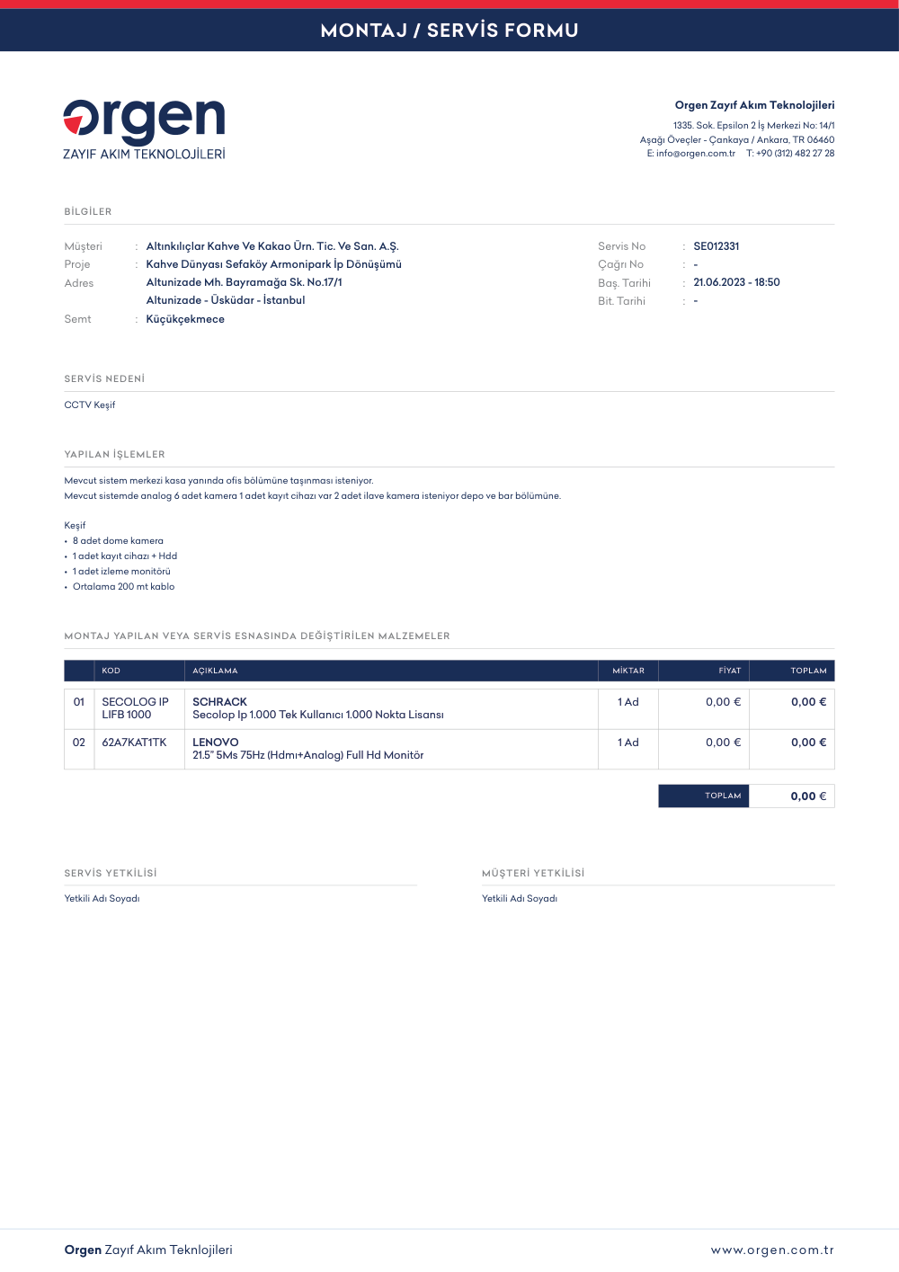 Servis Formu — Orgen1