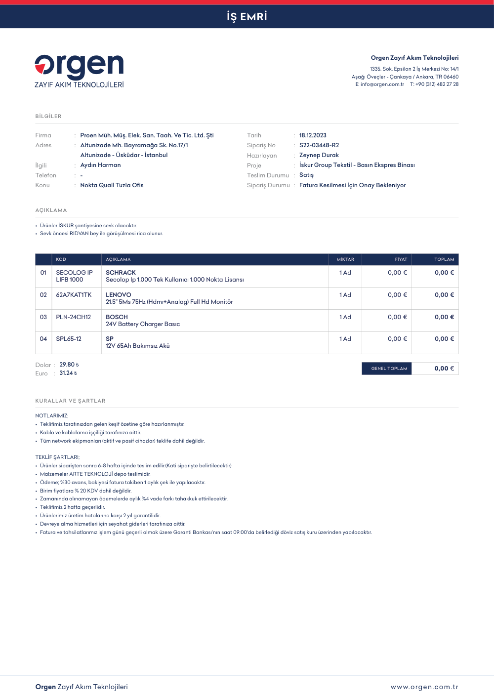 Servis Formu — Orgen2